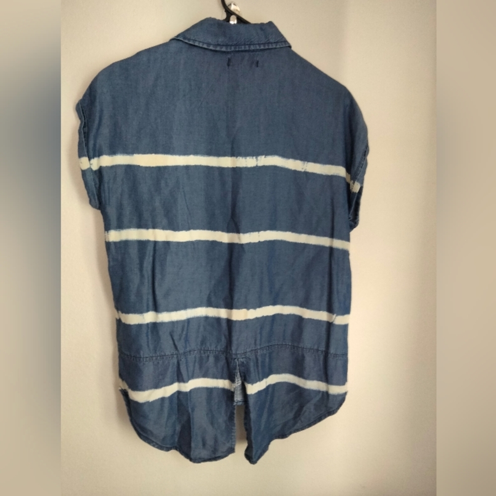 Earl Jean Shirt Women SP Blue & White Striped Button-Up Western Cowgirl Casual - Picture 3 of 3